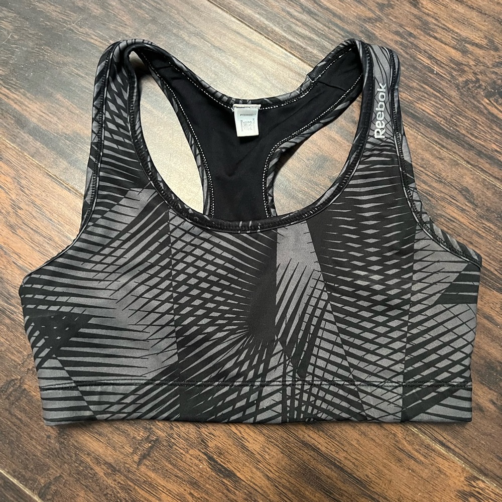 Reebok Black & Gray Geometric Racerback Sports Bra